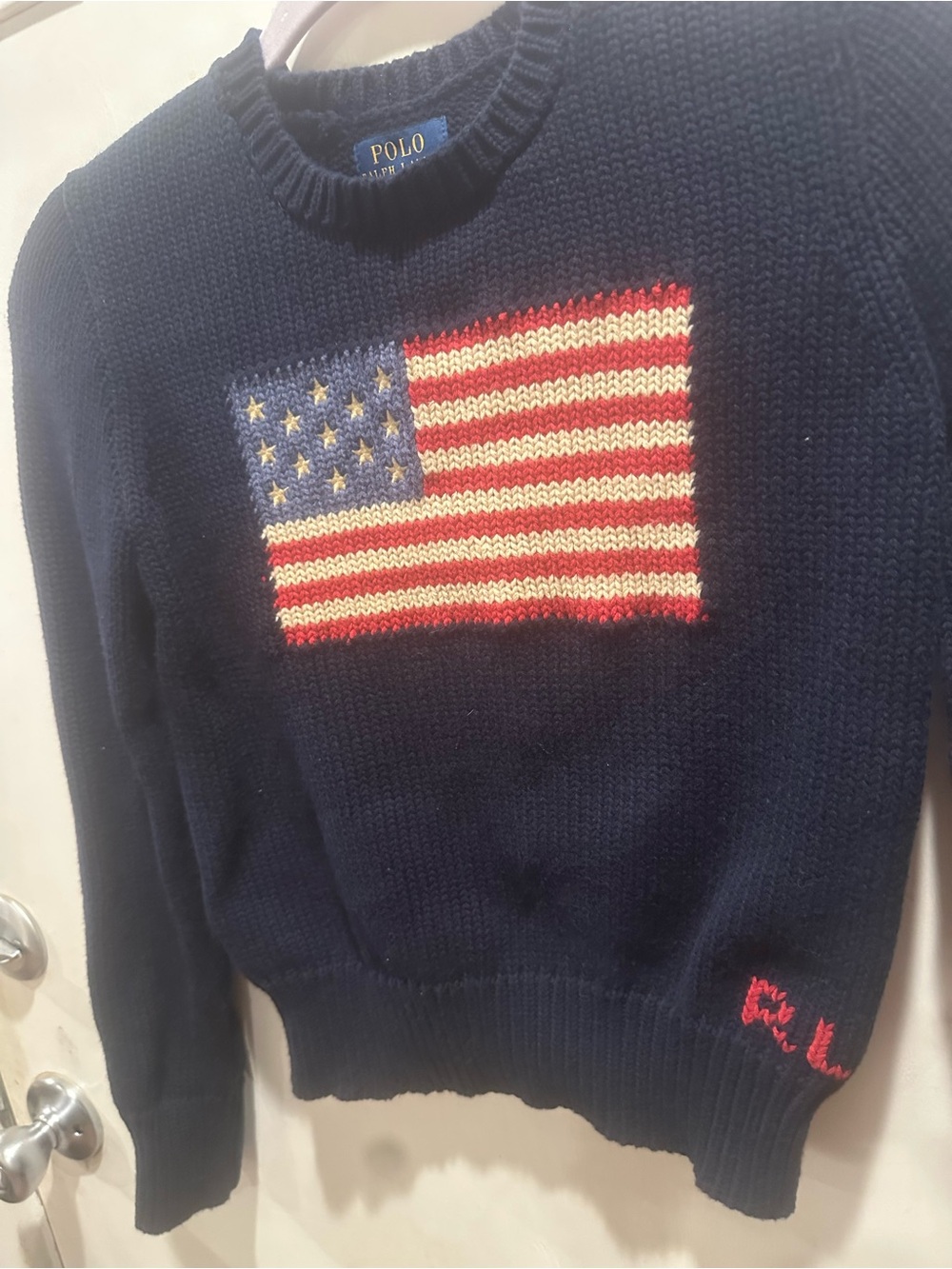 Ralph Lauren Polo Navy Crewneck American Flag Sweater Size L